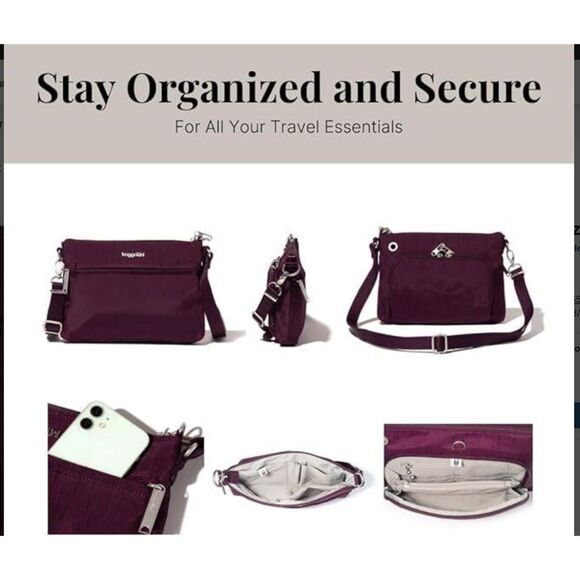 New BAGALLINI Mulberry Securtex Anti-Theft Memento Crossbody Bag - Picture 3 of 4